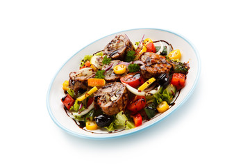 Pasta with vegetables on white background
