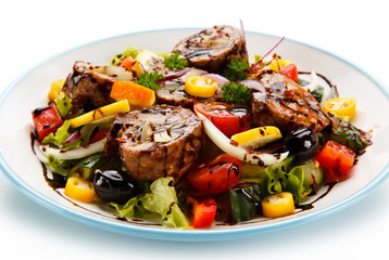 Pasta with vegetables on white background