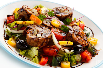 Pasta with vegetables on white background