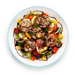 Pasta with vegetables on white background