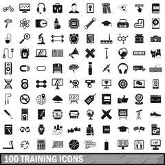 100 training icons set, simple style 