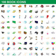 100 book icons set, cartoon style
