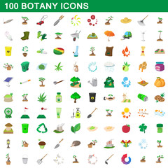100 botany icons set, cartoon style