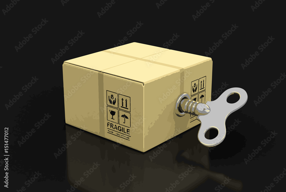 Poster close package with winding key. image with clipping path
