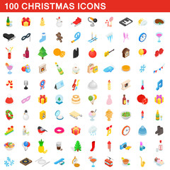 100 christmas icons set, isometric 3d style
