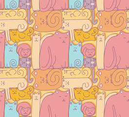 Seamless pattern with cat family