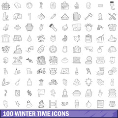 Fototapeta na wymiar 100 winter time icons set, outline style