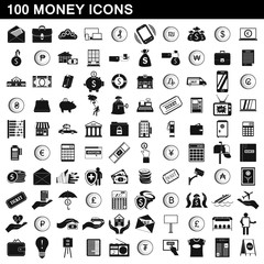 100 money icons set, simple style