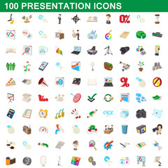 100 presentation icons set, cartoon style
