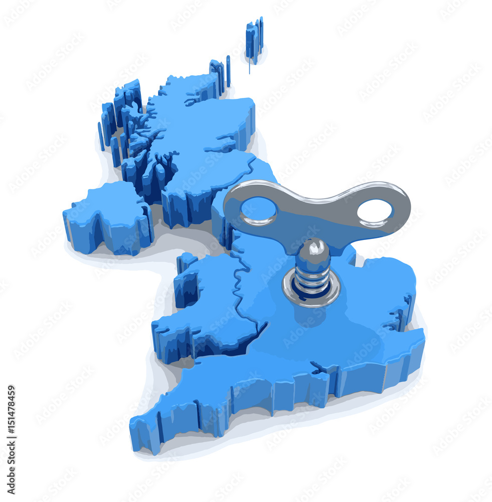 Poster map of uk with winding key. image with clipping path.