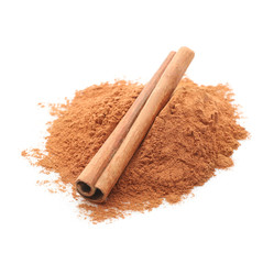 Cinnamon stick and powder isolated on white