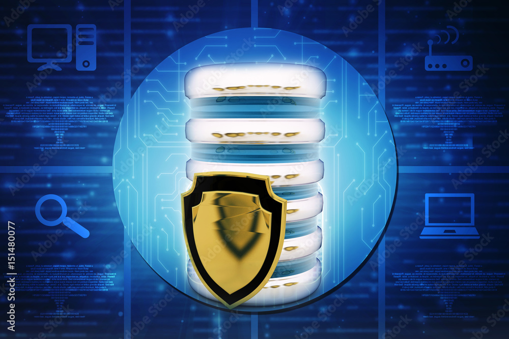 Poster 3d rendering database storage data base with protected shield