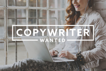 Woman working as freelance copywriter - obrazy, fototapety, plakaty