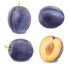 Set of plums. With clipping path