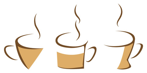 Set of steaming coffee mugs