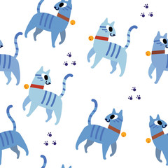 Blue cats pattern seamless