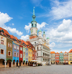 Old market square in Poznan with city hall at sunny day, Poland