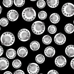 Fototapeta premium Rotary Phone Dial icons Seamless Pattern on Black Background