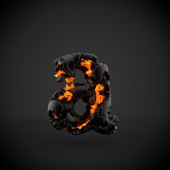 Volcanic alphabet letter A lowercase isolated on black background.