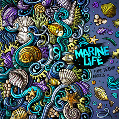 Cartoon hand-drawn doodles Underwater life illustration