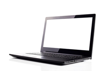 Laptop with blank screen on a white background