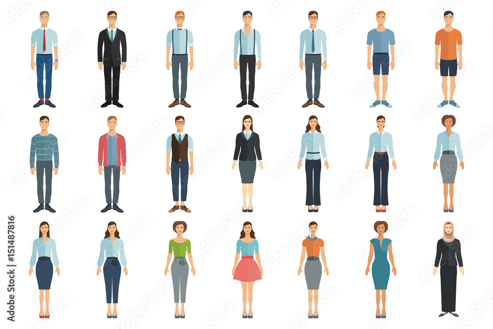 Wall mural Young men and women in flat style. Set of vector characters.