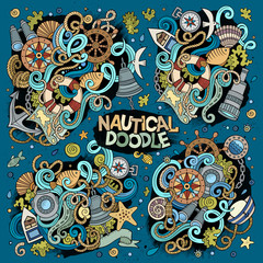 Set of marine, nautical doodles design