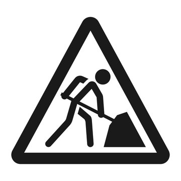 Road works sign line icon