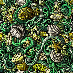 Cartoon doodles under water life seamless pattern