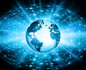 Best Internet Concept of global business. Globe, glowing lines on technological background. Wi-Fi, rays, symbols Internet, 3D illustration