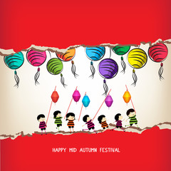 Mid Autumn Festival background with kids playing lanterns © Big Pearl