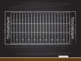 Chalk hand drawing with american football field. Vector illustration.