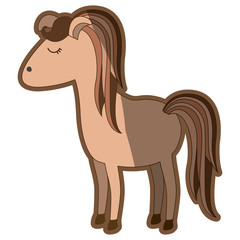 brown clear silhouette of cartoon female horse with colorful mane and tail vector illustration