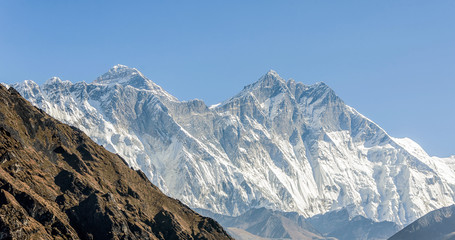 View of the Mt. Everest (8848 m) from South - Nepal, Himalayas