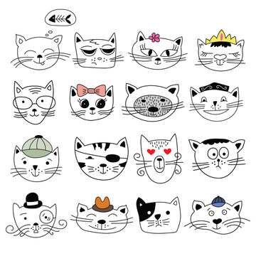 Cats, set of cute doodle.