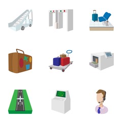 Flying om plane icons set, cartoon style