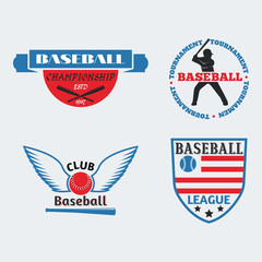 Naklejka premium Tournament competition graphic champion professional blue red baseball logo badge sport vector.