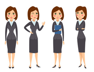 Vector business woman character silhouette standing adult office career posing young girl.