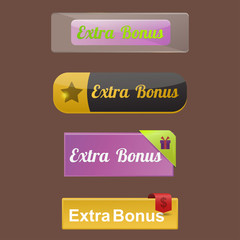 Colorful website extra bonus buttons design vector illustration glossy graphic label template banner.