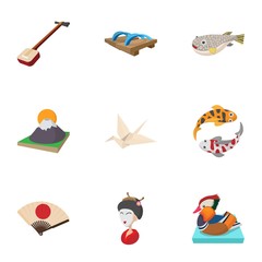 Japan icons set, cartoon style