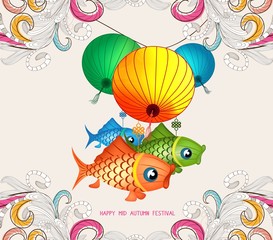 Fototapeta na wymiar Chinese lantern festival doodle graphic design