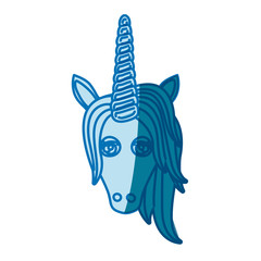 Obraz premium blue silhouette of front face of female unicorn with mane vector illustration