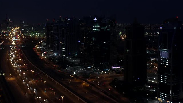 Night traffic in the city, aerial timelapse video