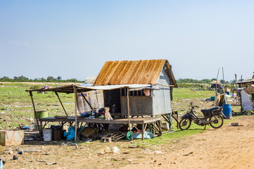 Poor small house in Krakor Floating Village, Cambodia 
