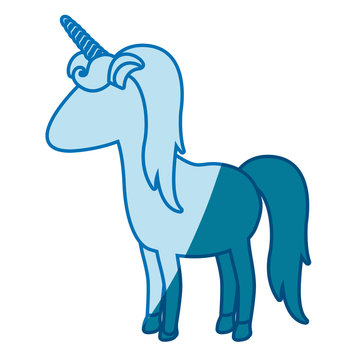 blue silhouette of cartoon faceless unicorn standing vector illustration