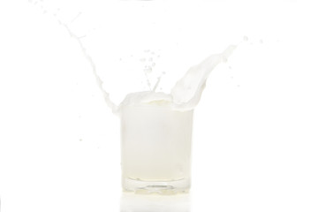 Splash of milk in a glass isolated on white