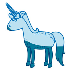 blue silhouette of cartoon unicorn standing vector illustration