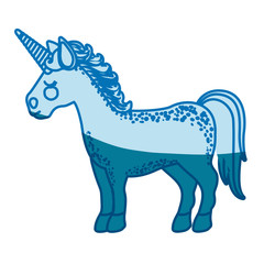 blue silhouette of cartoon unicorn standing with closed eyes vector illustration