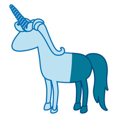 blue silhouette of cartoon faceless unicorn standing with mane vector illustration