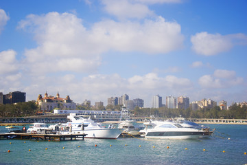 Berth of yachts by the sea in Alexandria, Egypt